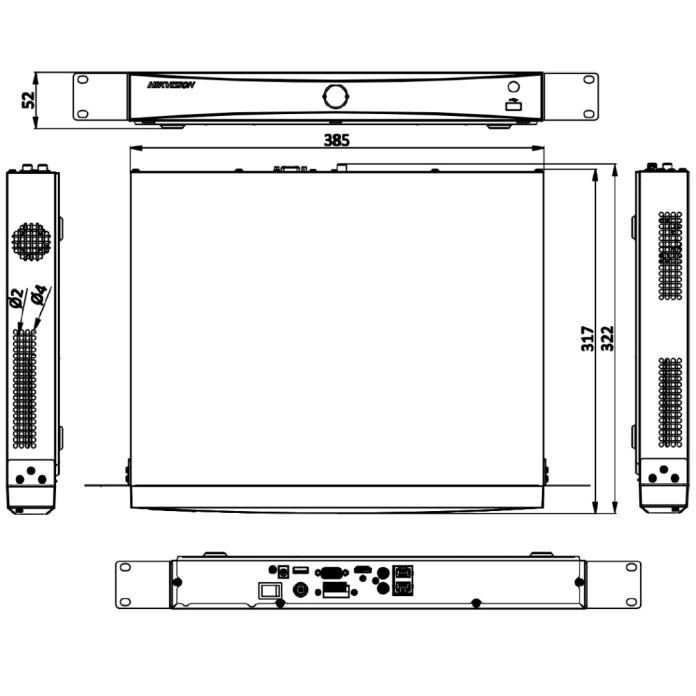 Rysunek techniczny rejestratora Hikvision IP DS-7608NXI-I2/S(E)